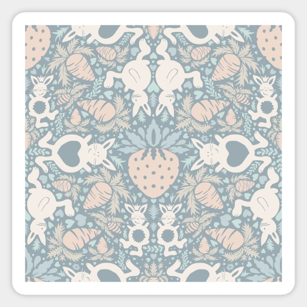 cute rabbits and strawberries in pastel colors | repeat pattern Sticker by colorofmagic